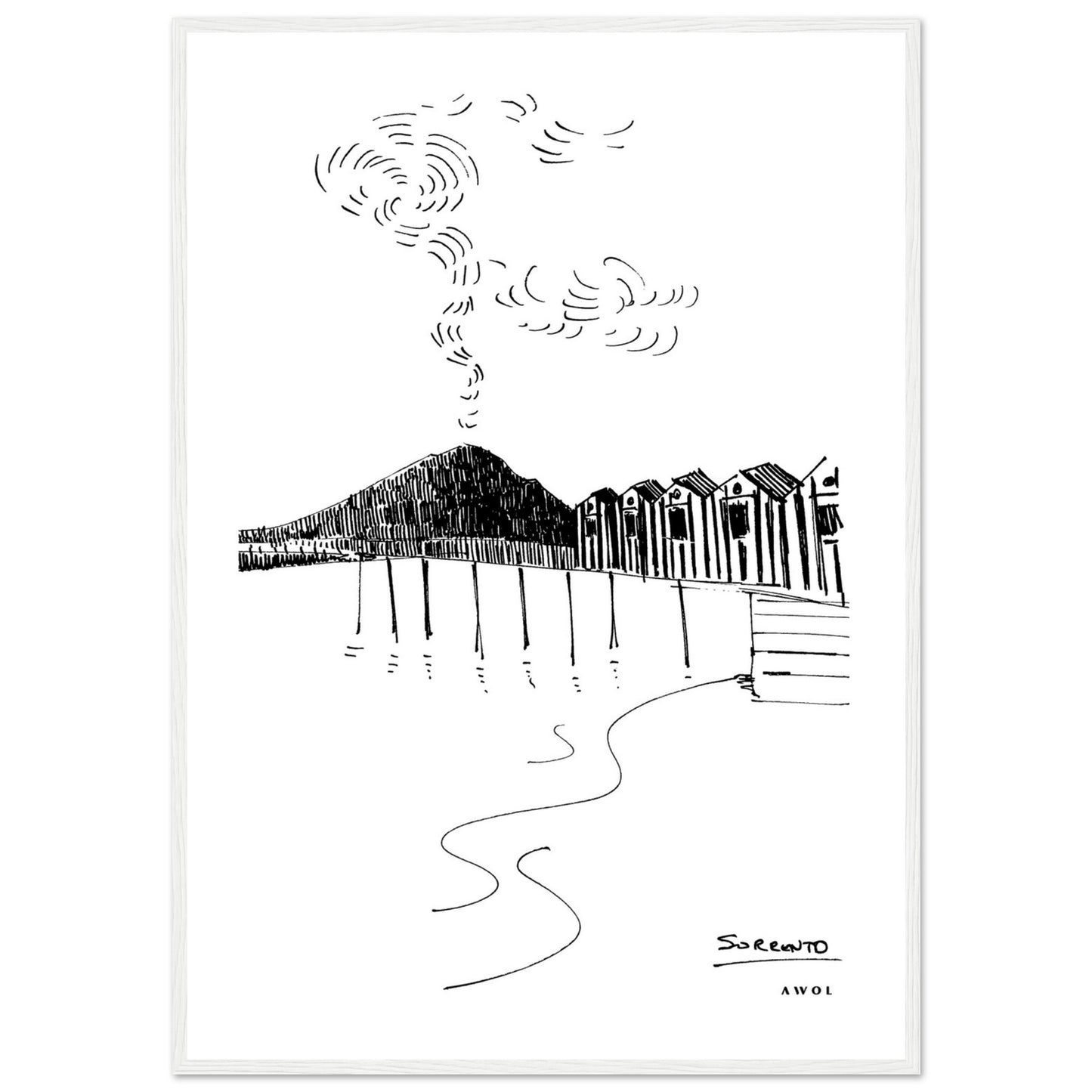 View of Mount Vesuvius Volcano, Italian Landscape, The Bay Of Naples Seen From Sorrento: Premium Matte Paper Wooden Framed Art Print