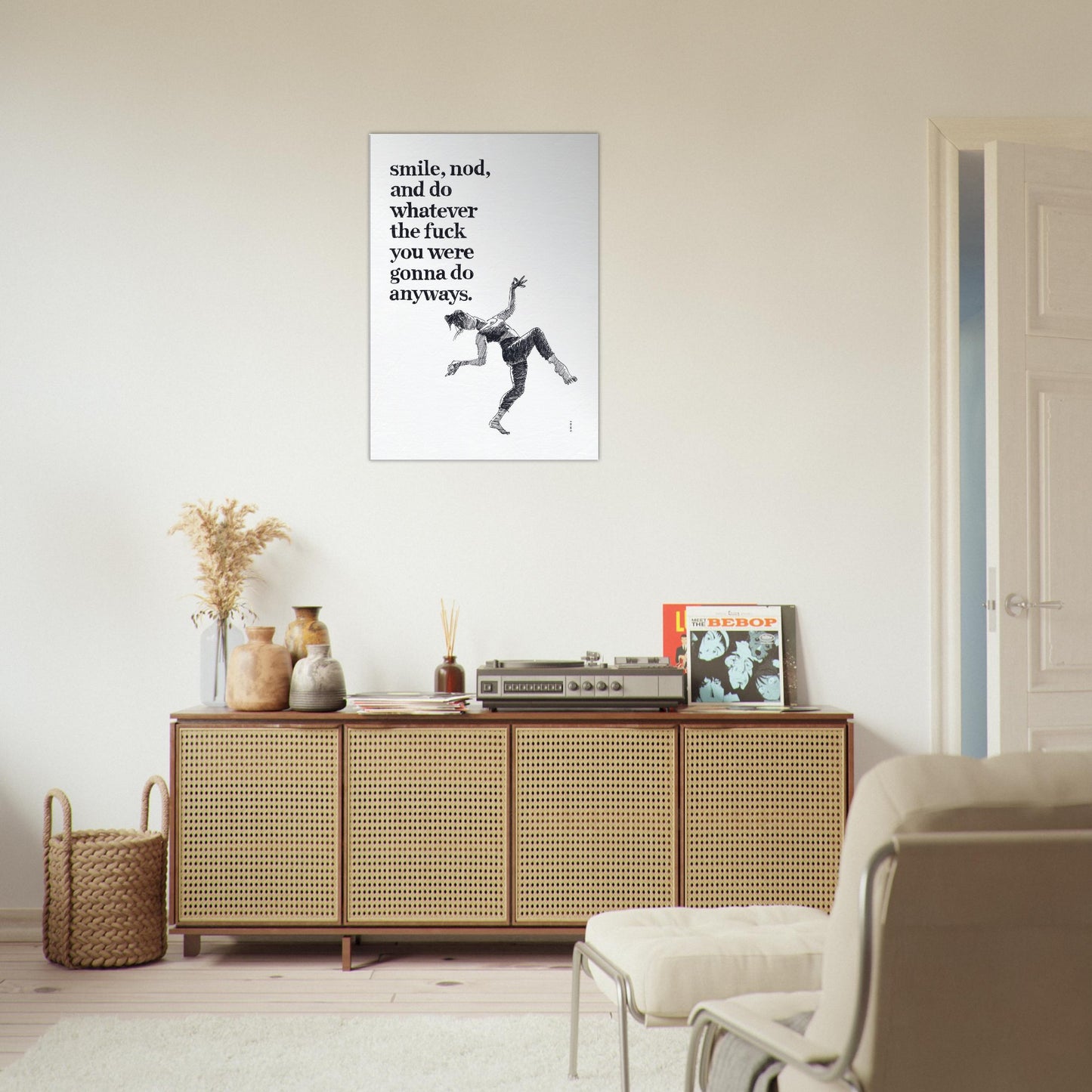 Smile And Nod, Daily Affirmation Dancing Woman: Art Print On Canvas