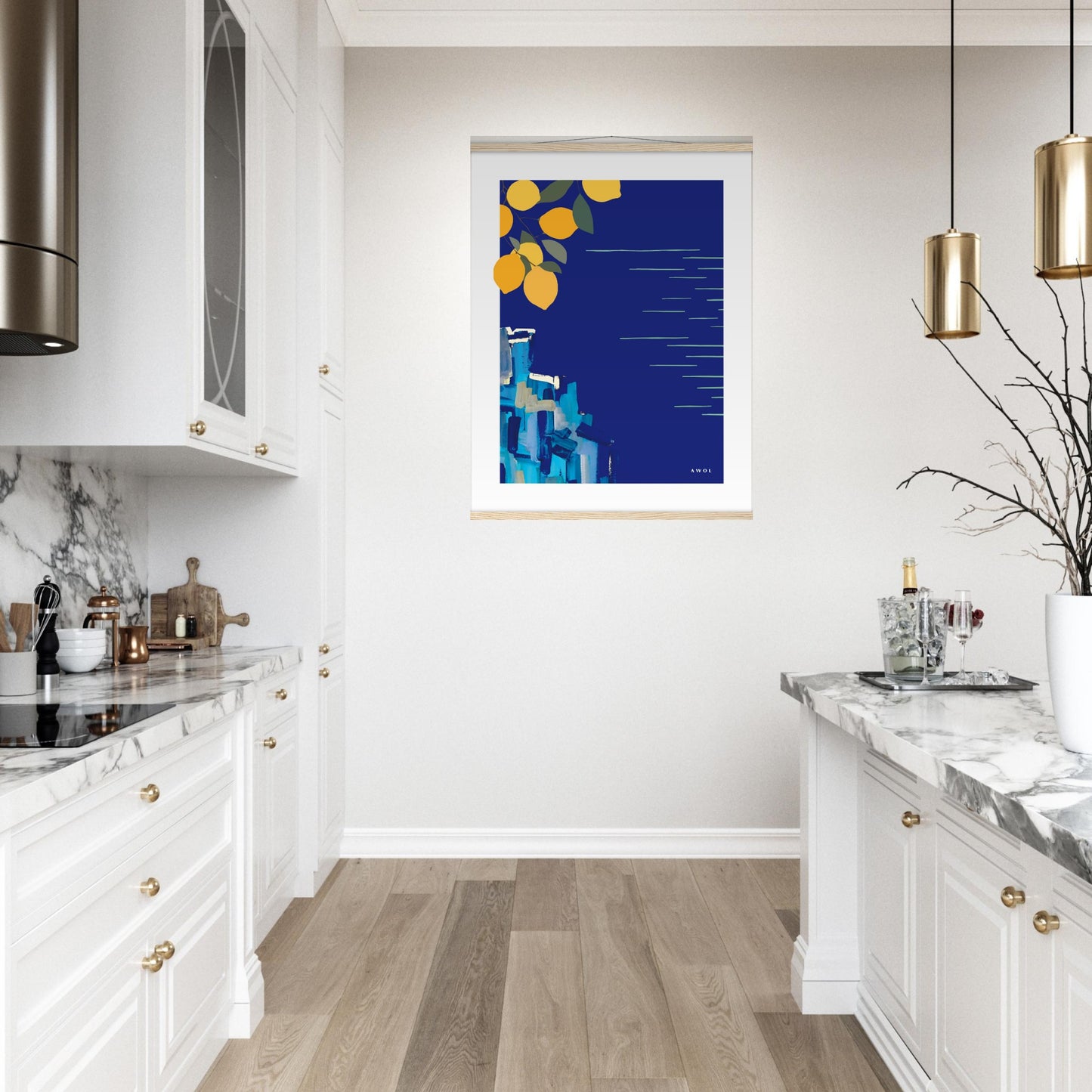 Mediterranean Seascape Art: Blue Seas And Lemons, Travel Poster with Hanger
