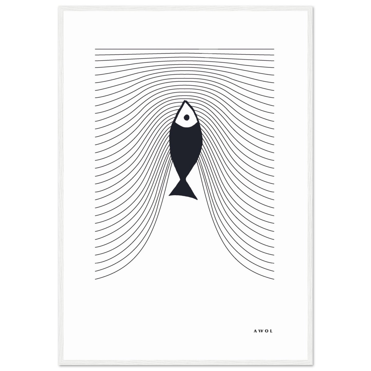 Minimalist Fish Swimming Upstream, Scandinavian Wall Art, Framed Art Print