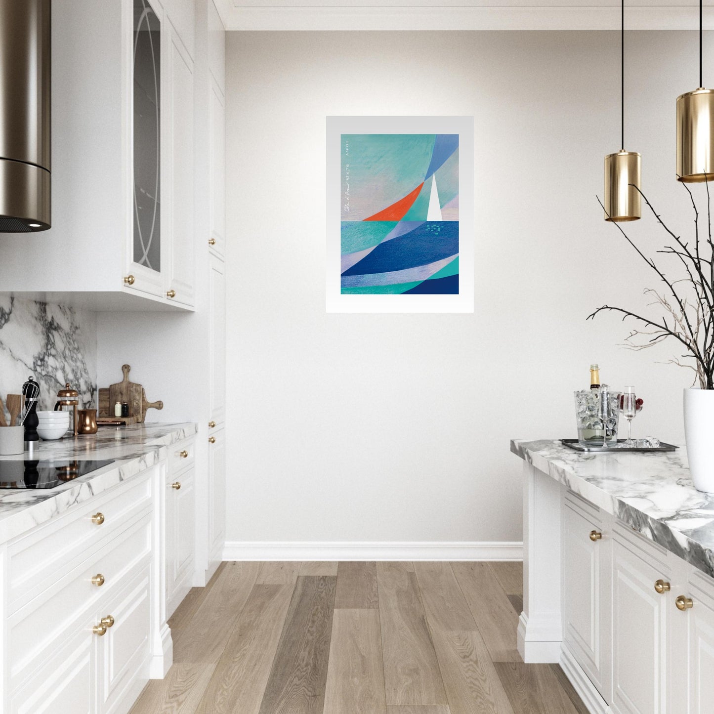 Sailing On Windy Seas, Abstract Sea Wall Art With Sailboat On The Med: Aluminum Print
