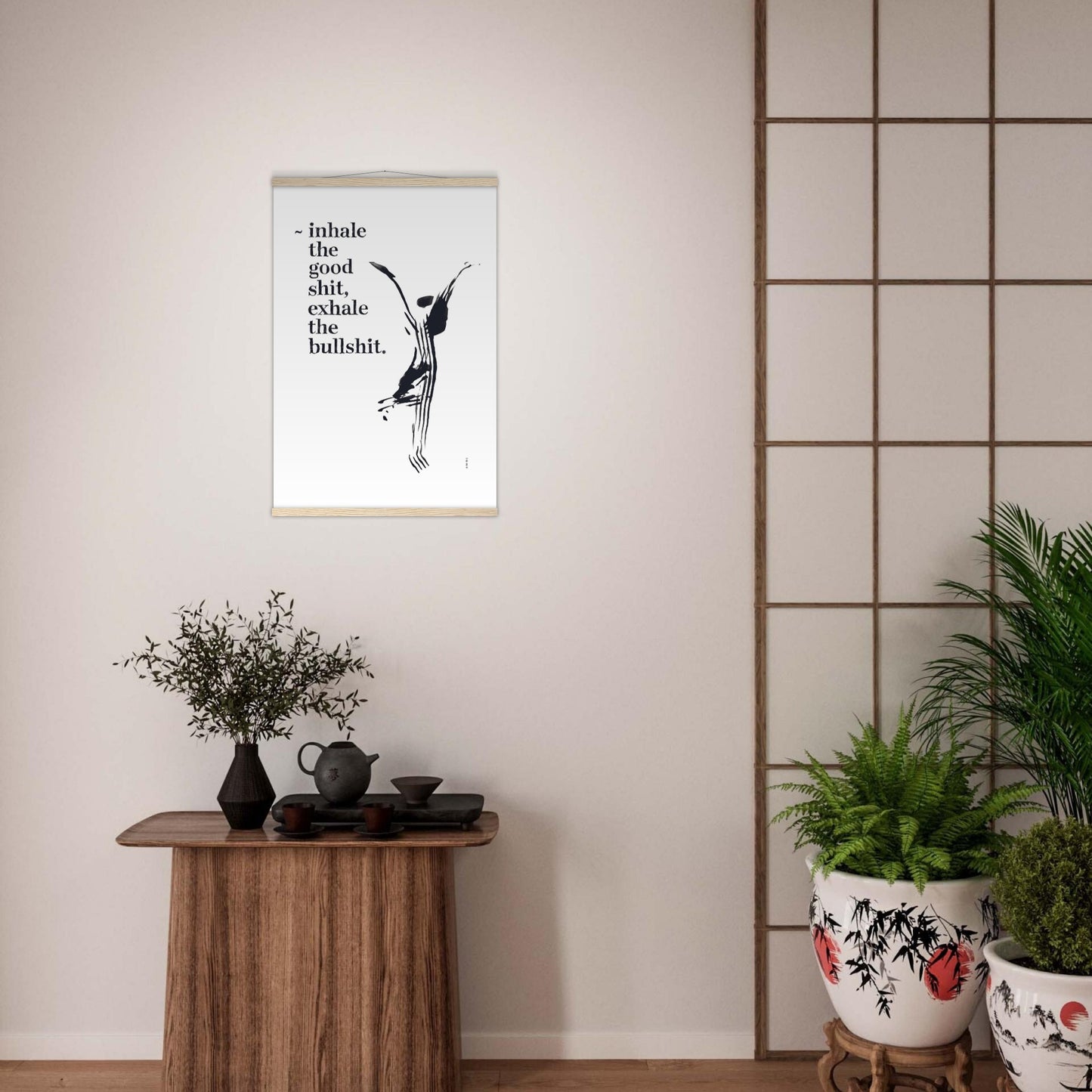 Inhale the Good Shit, Exhale The Bullshit, Funny Spiritual Quote Art, Poster With Hanger