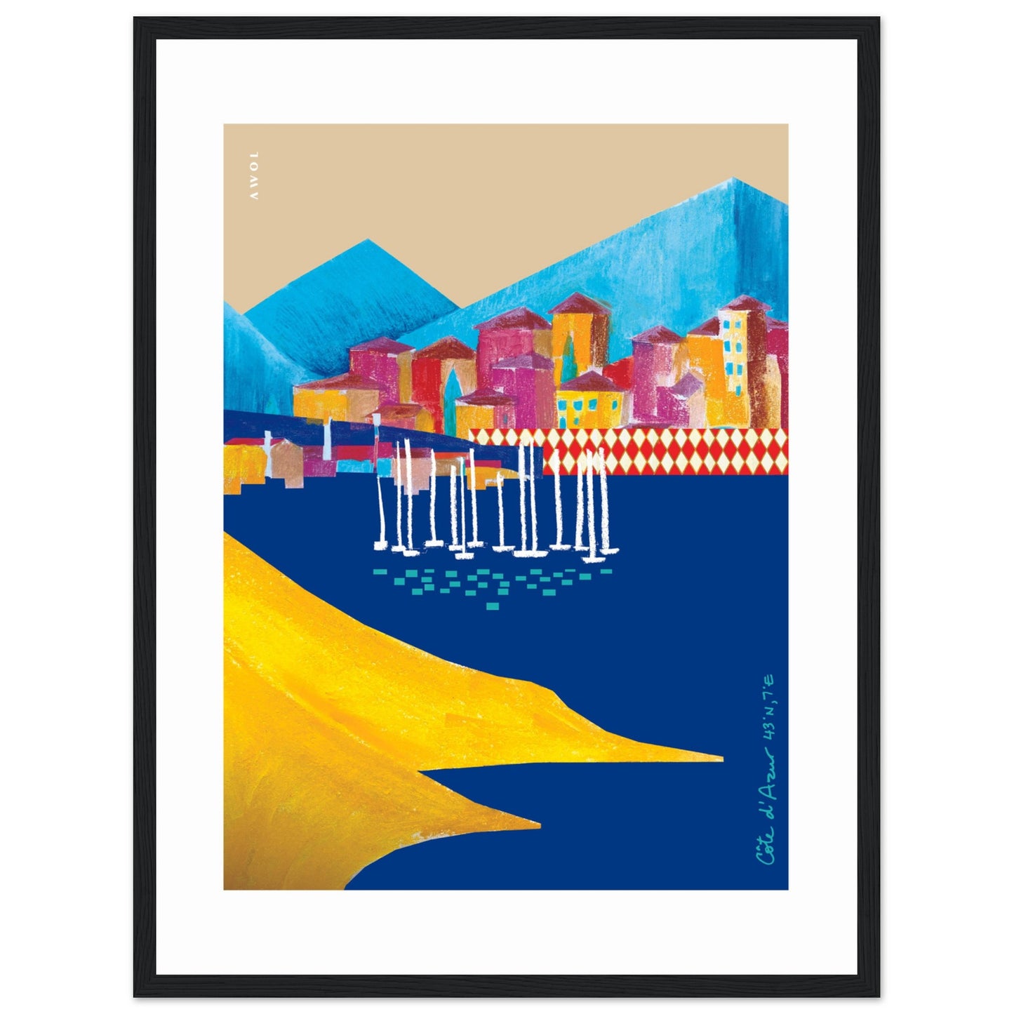 Colourful Beach Towns In The South of France Poster: Framed Art Print