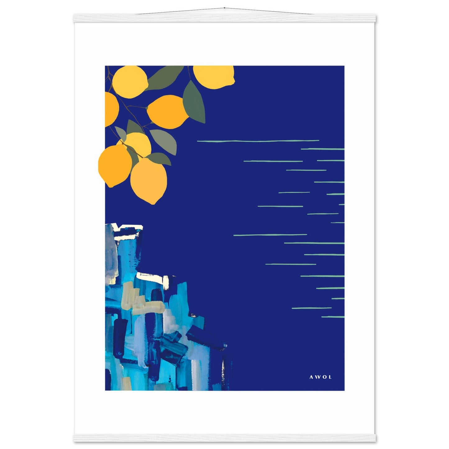 Mediterranean Seascape Art: Blue Seas And Lemons, Travel Poster with Hanger