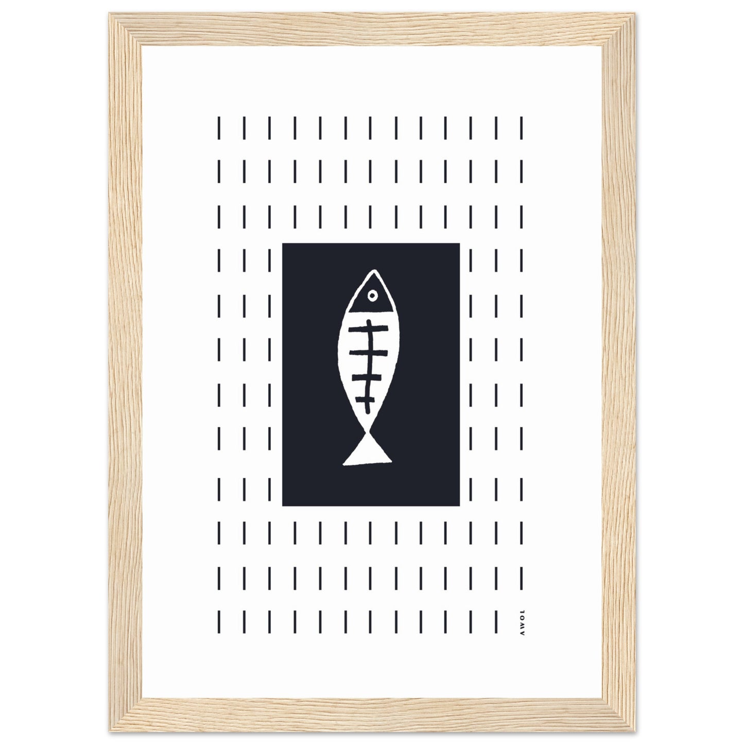 Minimalist Fish Art Abstraction In Rain Pattern, Black and White Framed Art Print