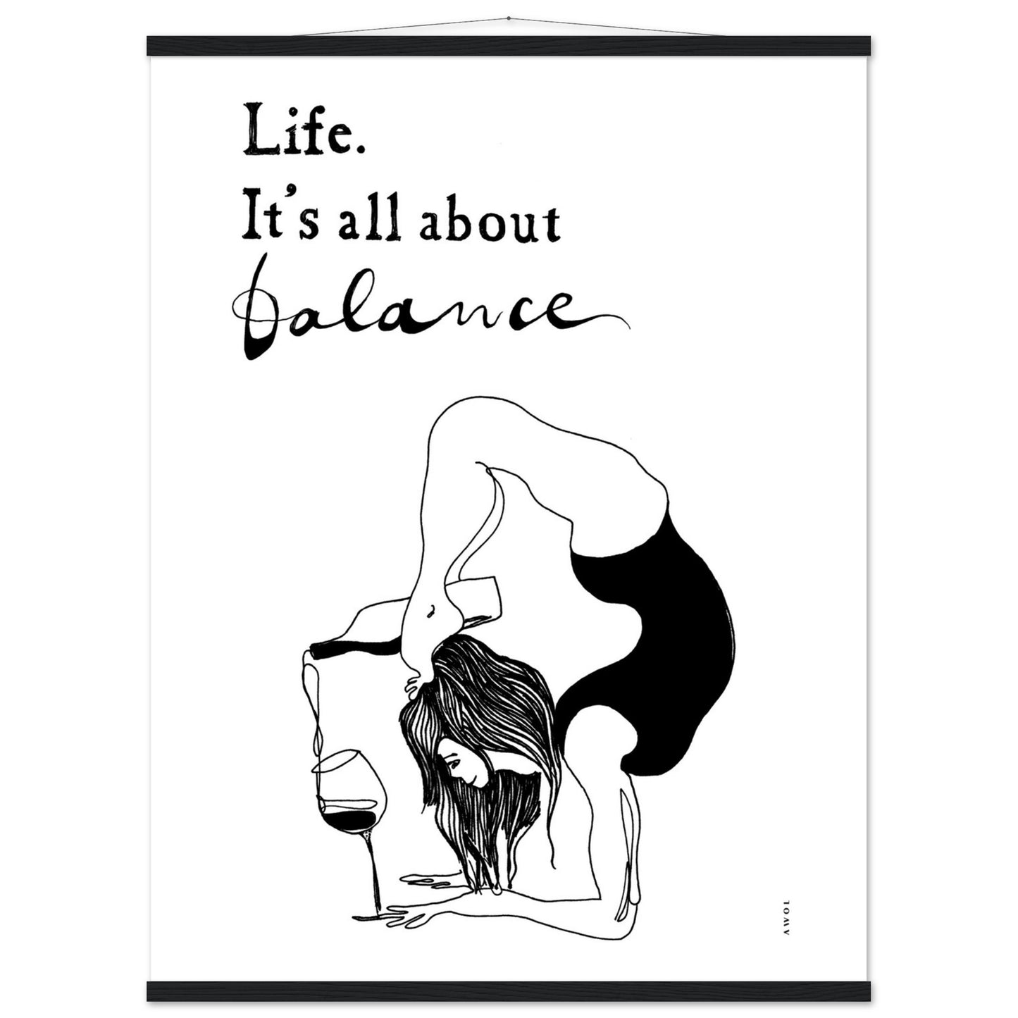 Funny Yoga Art Print With Spiritual Quote, Yoga Pose And Wine, Poster Print with Hanger