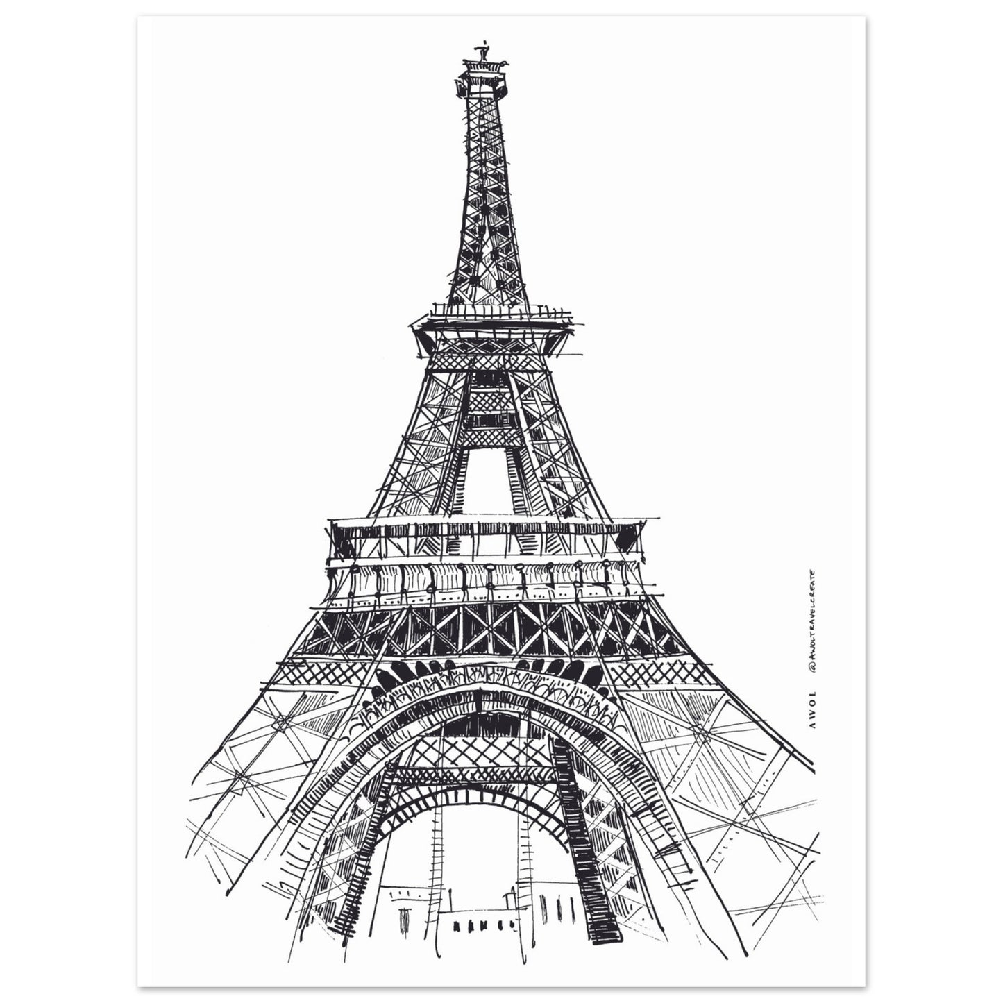 Paris Wall Art, Eiffel Tower In Black And White Art Print: France Travel Poster