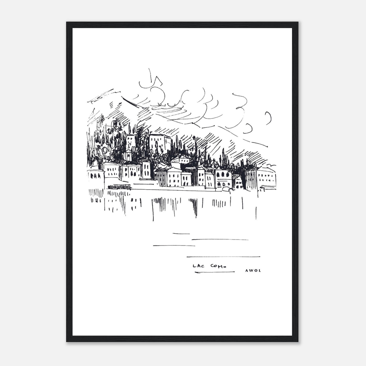Italian Scenery Wall Art With Villas On A Hill In Lake Como, Framed Art Print