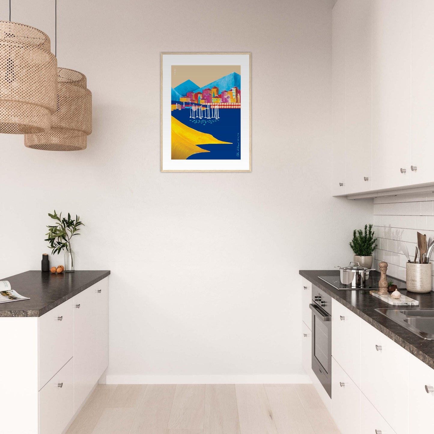 Colourful Beach Towns In The South of France Poster: Framed Art Print