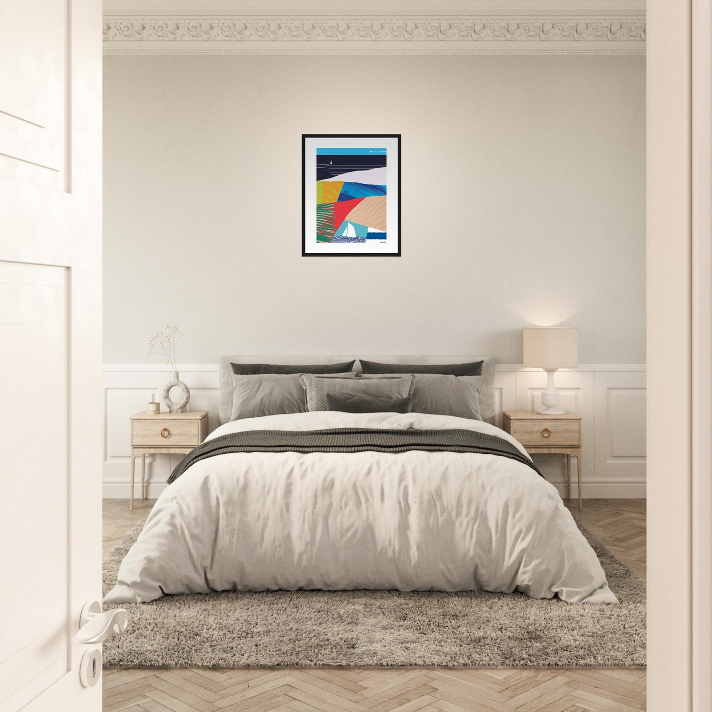 Tropical Paradise With Palm Trees, Abstract Beach Art: Framed Art Print