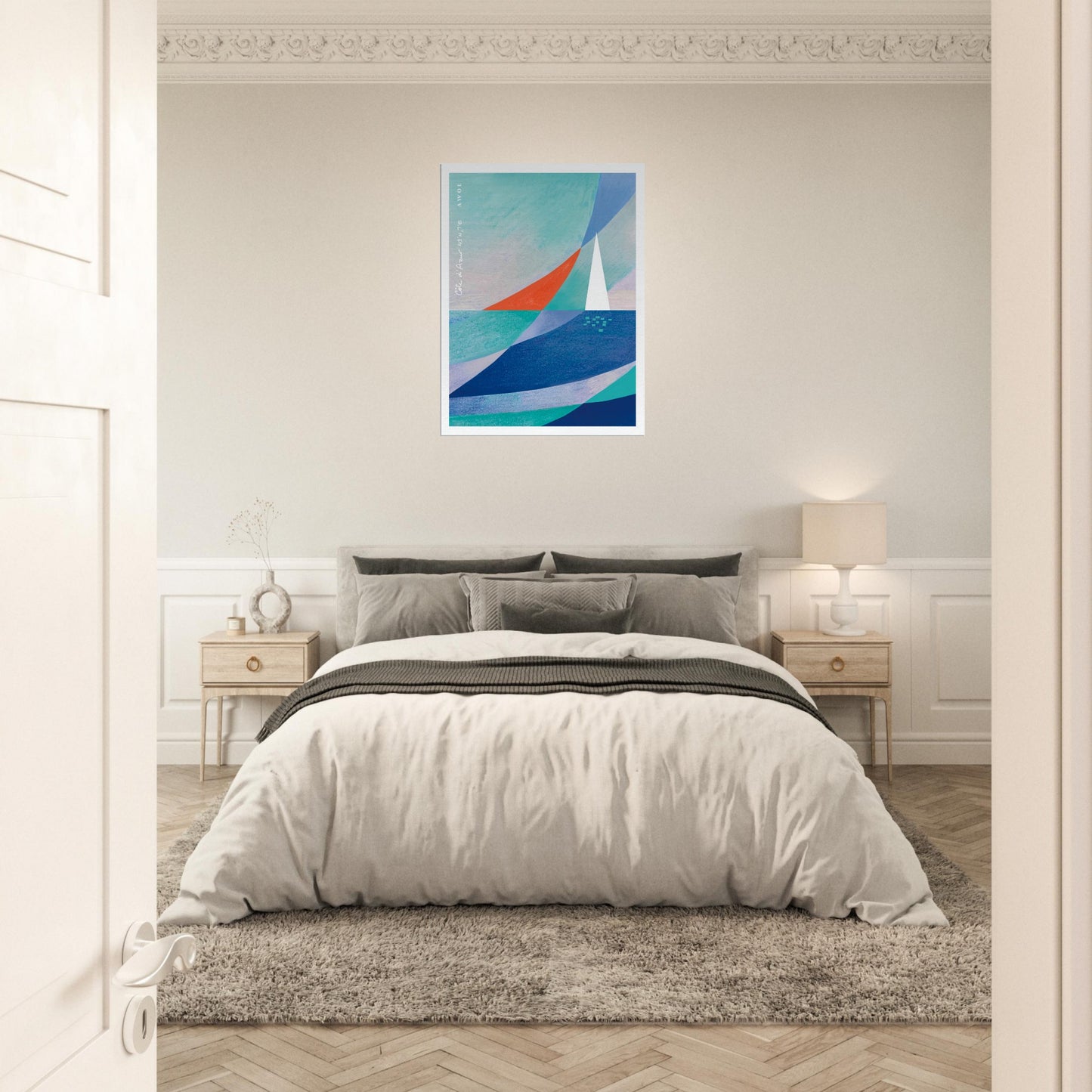 White Sailboat on The Mediterranean Sea: Blue Canvas Art Print