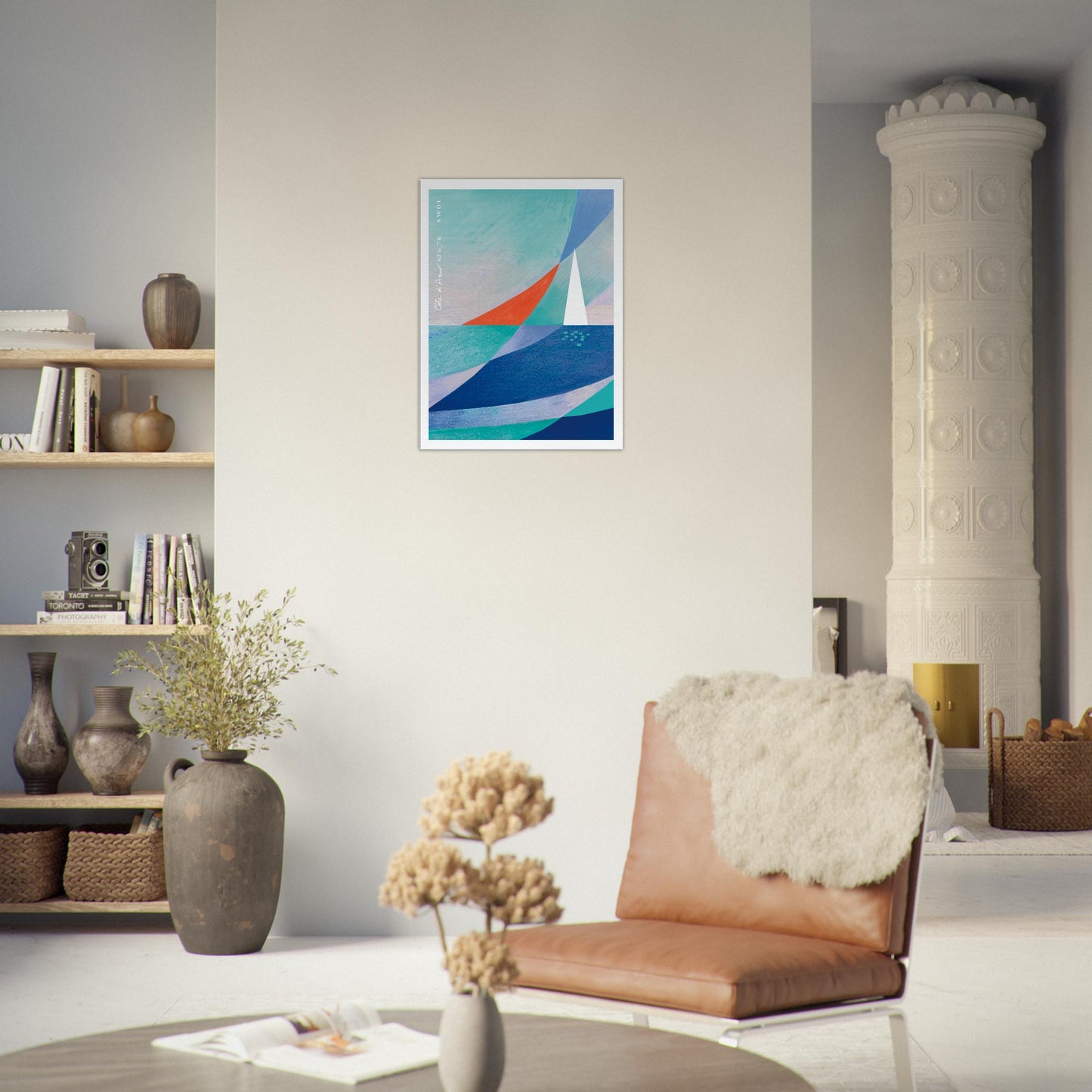 White Sailboat on The Mediterranean Sea: Blue Canvas Art Print
