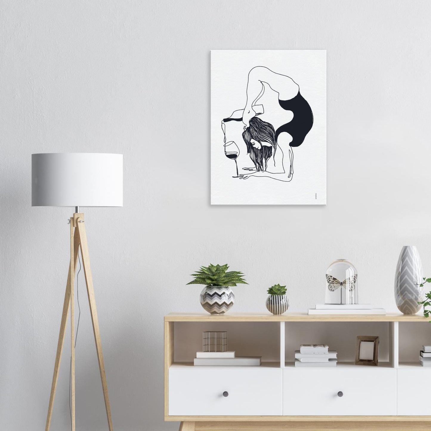 Funny Yoga Art On Canvas:  Minimalist Art Of Yoga Pose On Canvas With Wine