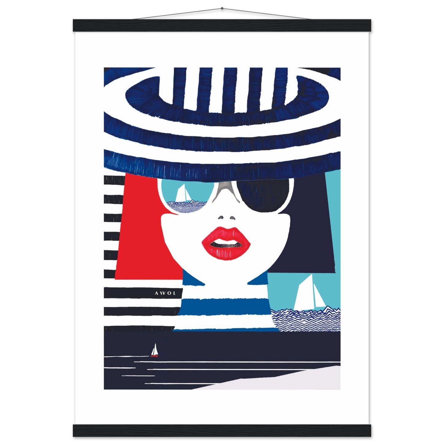Colourful Mediterranean Wall Art Portrait On The Riviera: Beach Poster With Hanger