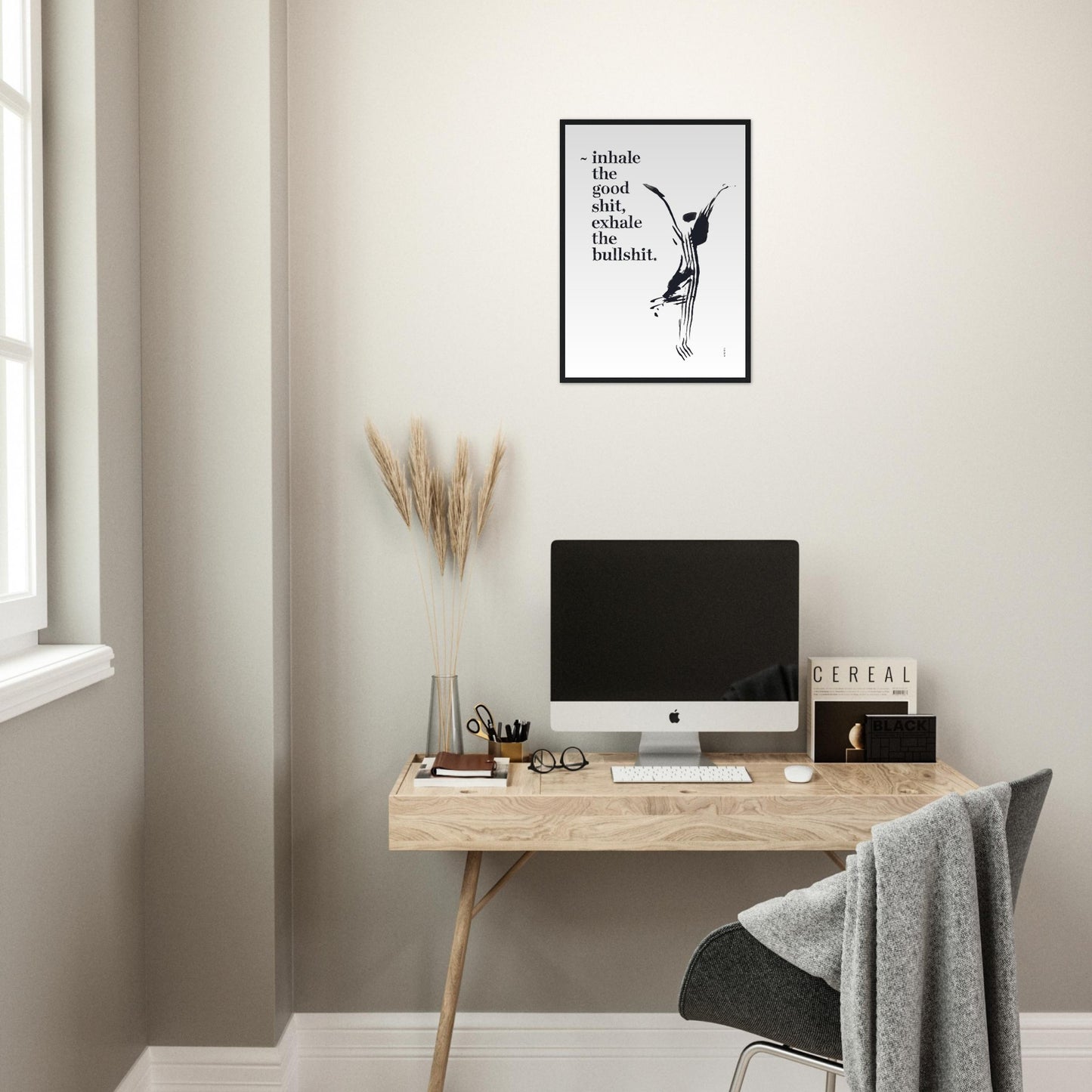 Funny Zen Quote, Exhale The Bullshit, Yoga Wall Art: Framed Art Print