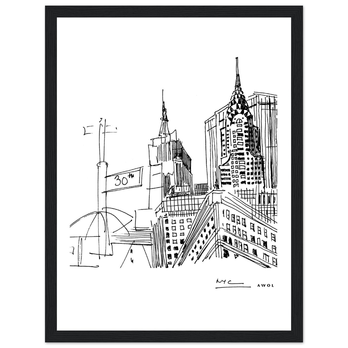 New York City Skyline Art, Iconic Skyscrapers: Framed Art Print
