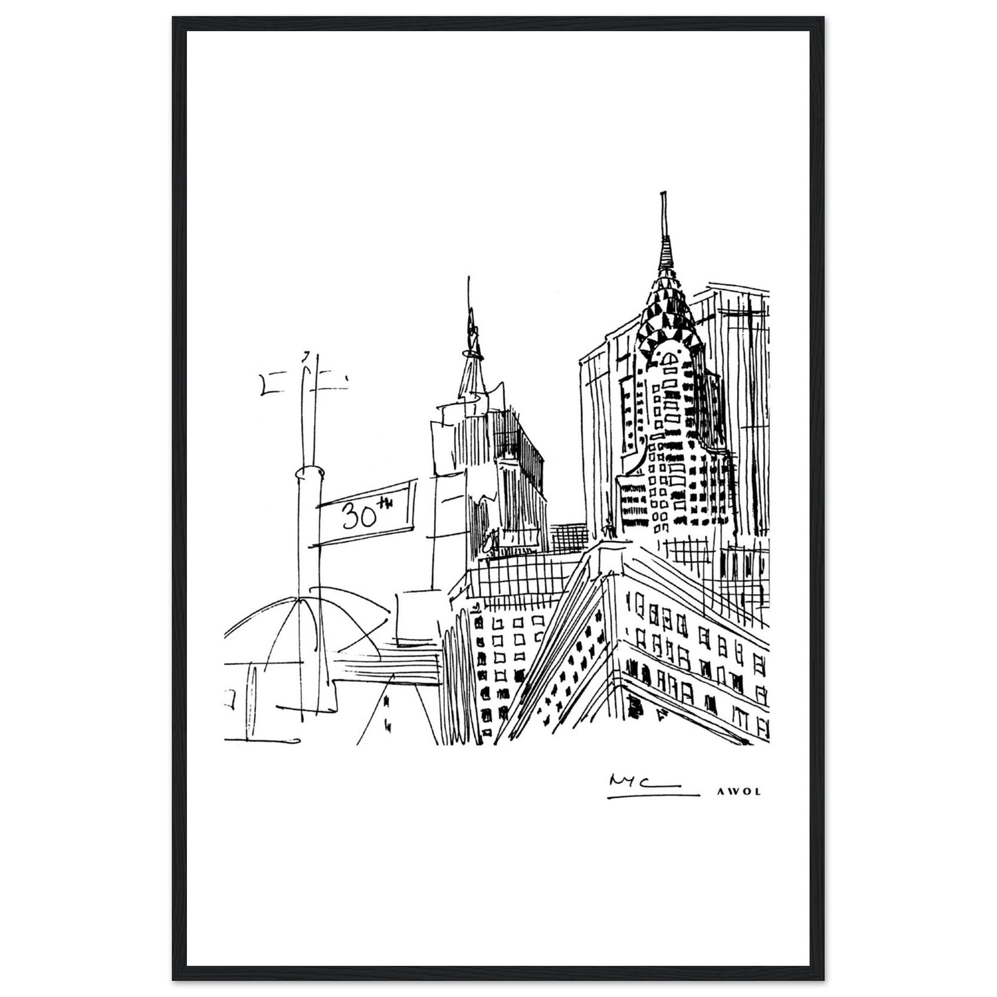 New York City Skyline Art, Iconic Skyscrapers: Framed Art Print