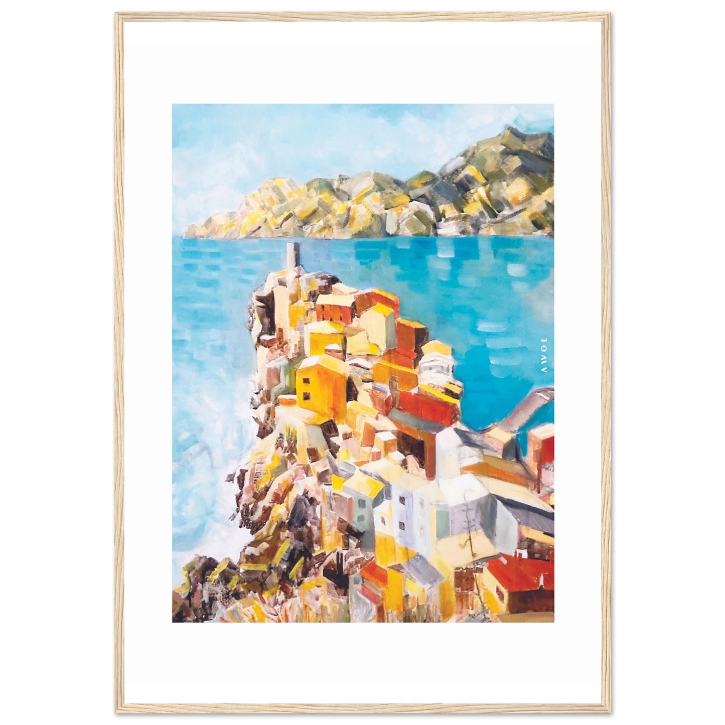 Colourful Town On A Cliff By The Sea In Italy: Italian Riviera Framed Art Print