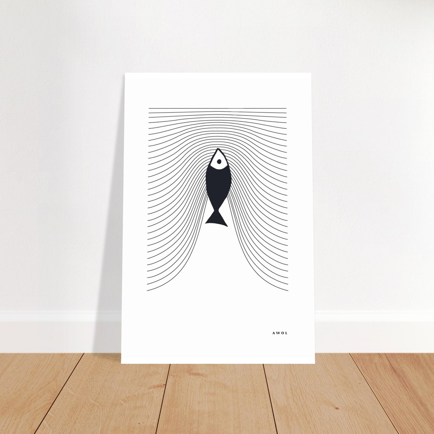 Minimalist Fish Art, Sardine Swimming In Abstract Sea: Scandinavian Poster Print