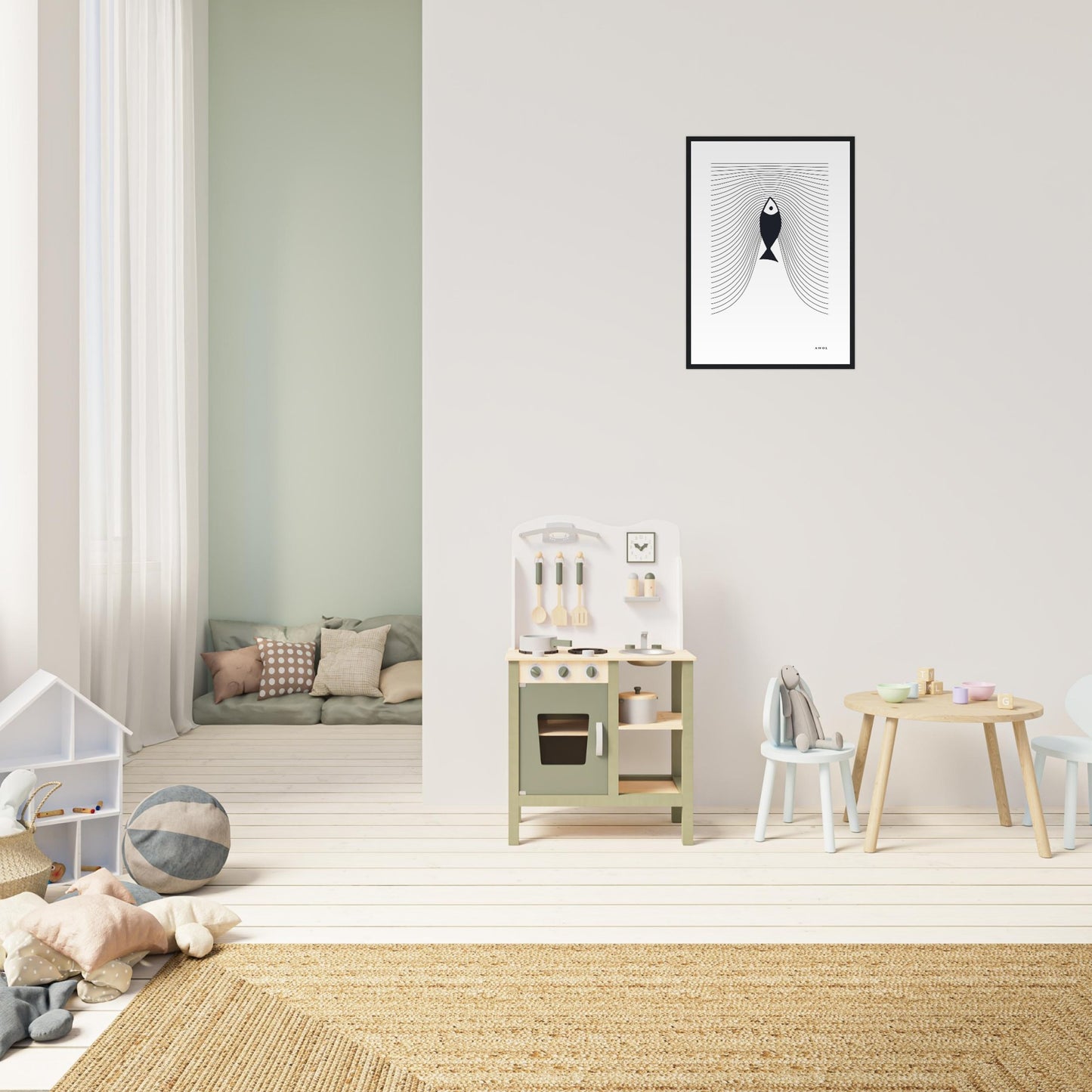Minimalist Fish Swimming Upstream, Scandinavian Wall Art, Framed Art Print