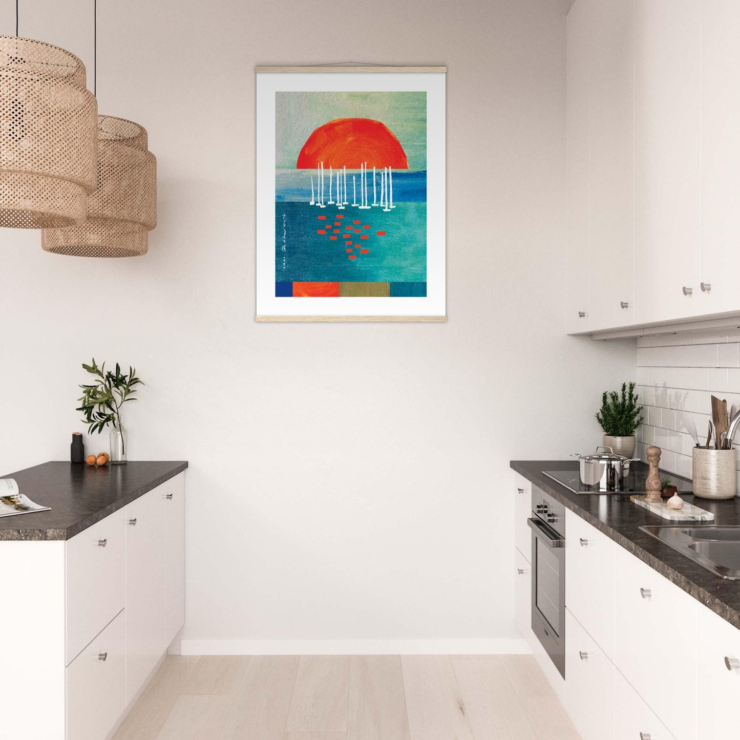 Sunset Wall Poster Print With Sailboats On The Mediterranean: Poster with Hanger