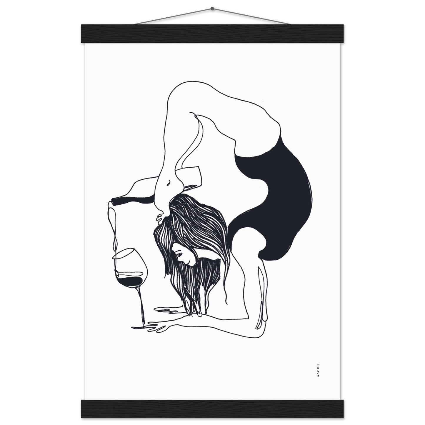 Funny Yoga Art With Wine And Woman In Yoga Pose, Poster with Hanger