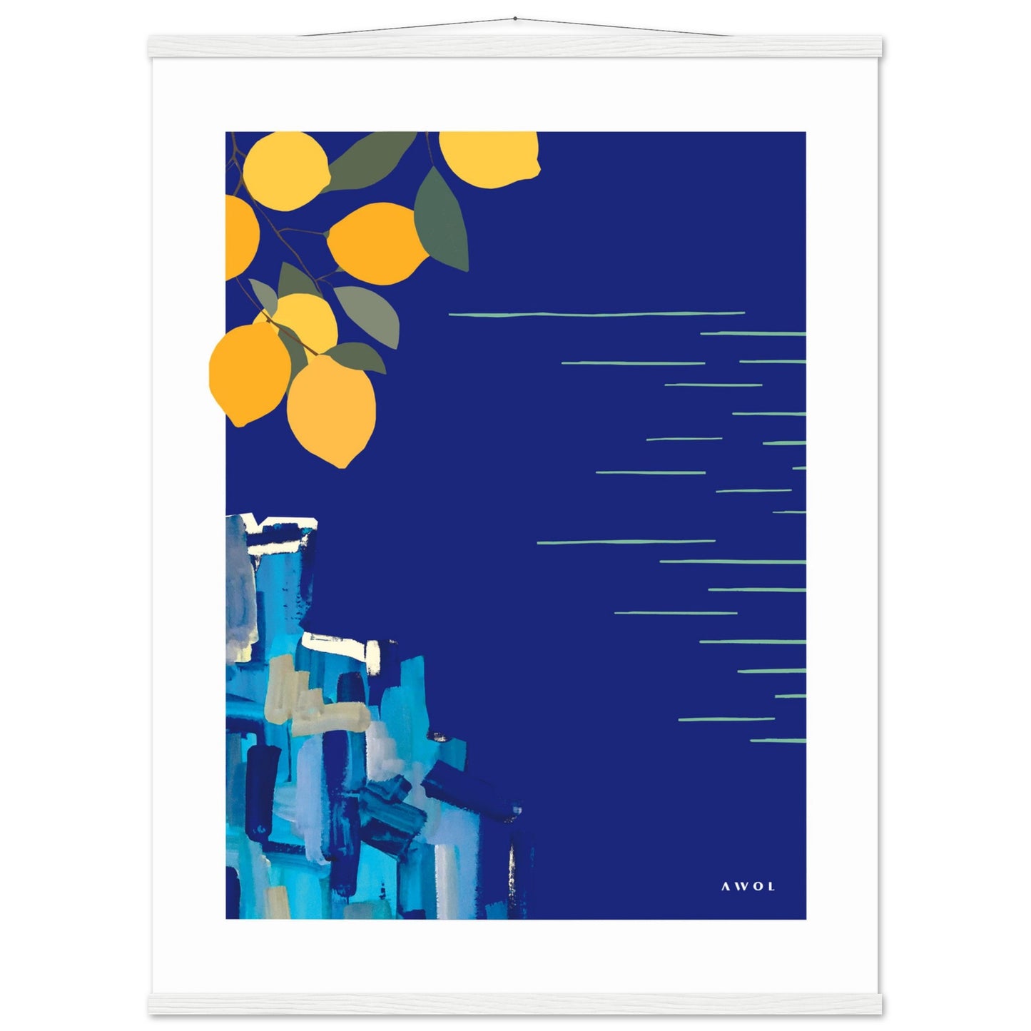 Mediterranean Seascape Art: Blue Seas And Lemons, Travel Poster with Hanger