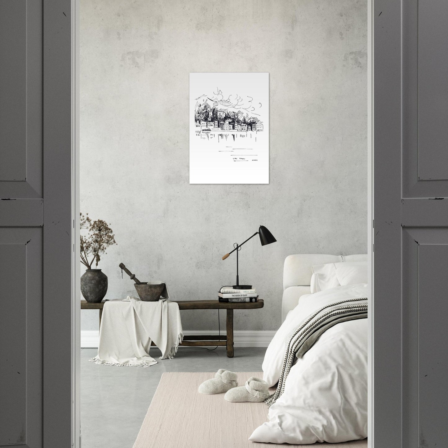 Lake Como, Italy Landscape Art With Mountain Town: Poster Print