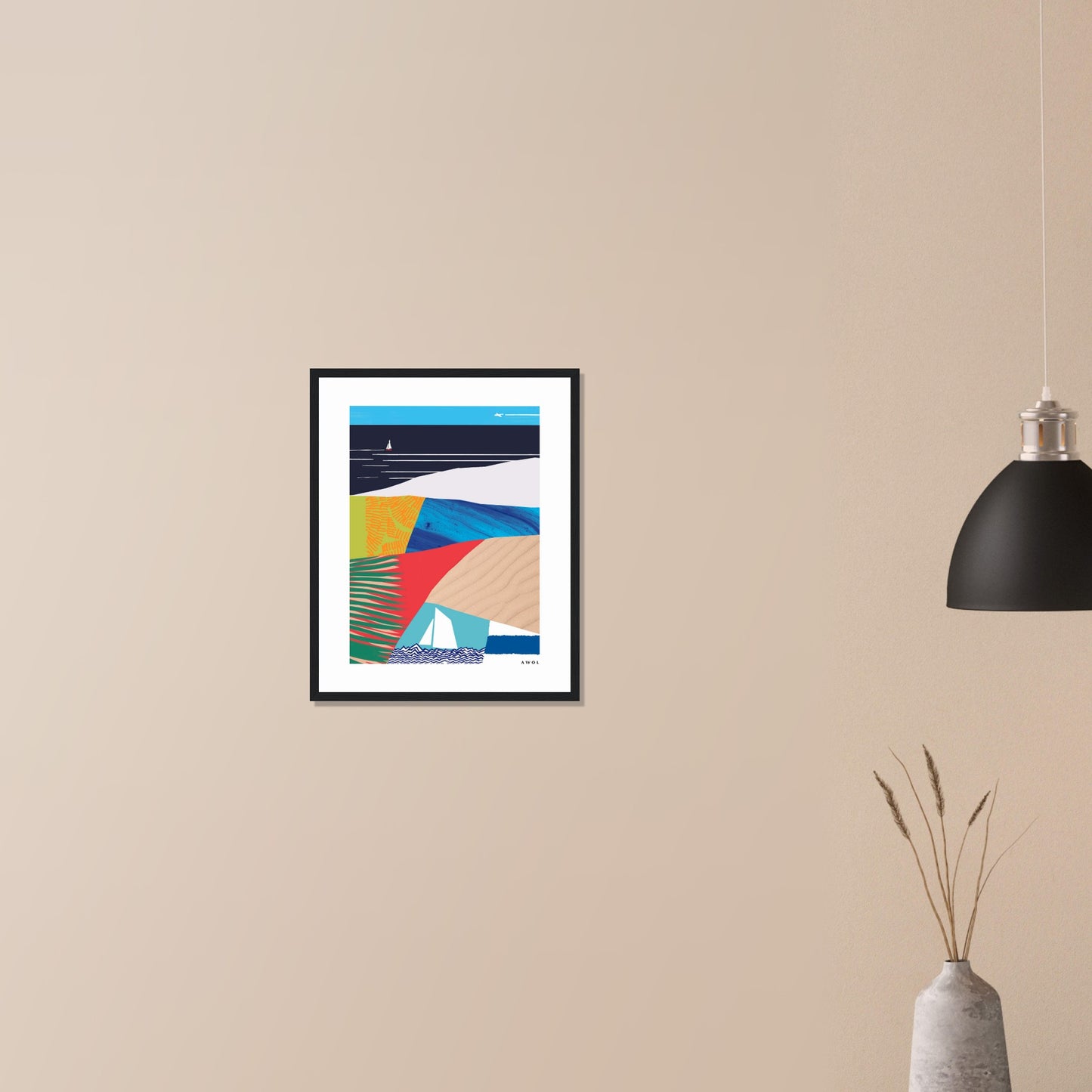 Tropical Paradise With Palm Trees, Abstract Beach Art: Framed Art Print