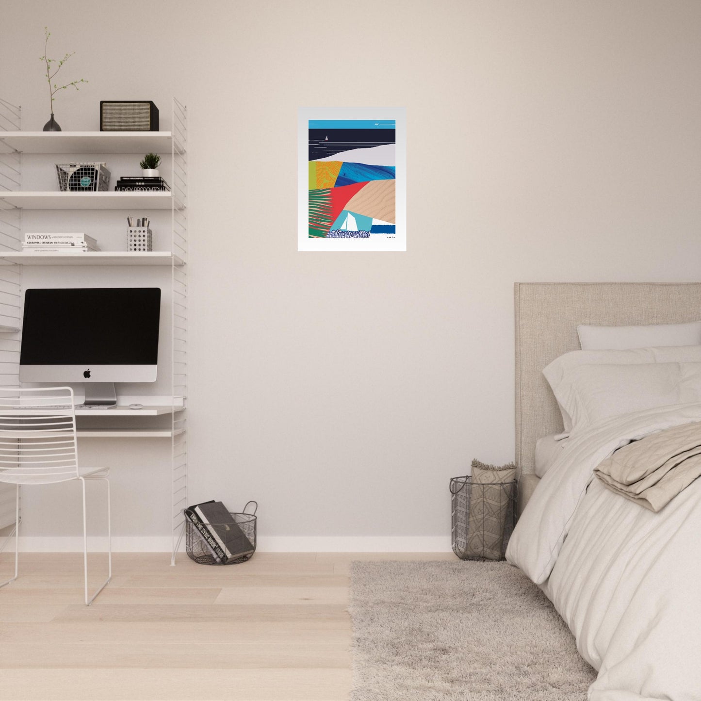 Tropical Beach Paradise With Palm Trees, Travel Art Print On Aluminum