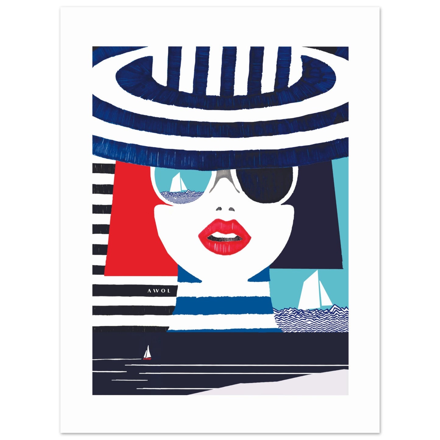 Graphic Portrait Of A Woman On The Riviera, Beach Wall Art: Travel Poster Print