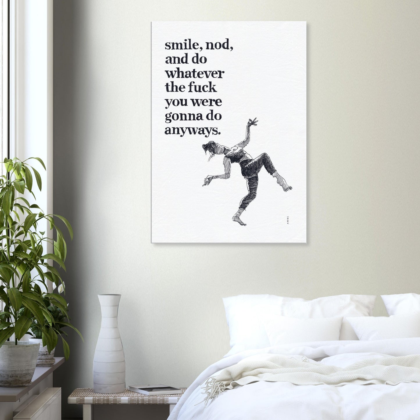 Smile And Nod, Daily Affirmation Dancing Woman: Art Print On Canvas