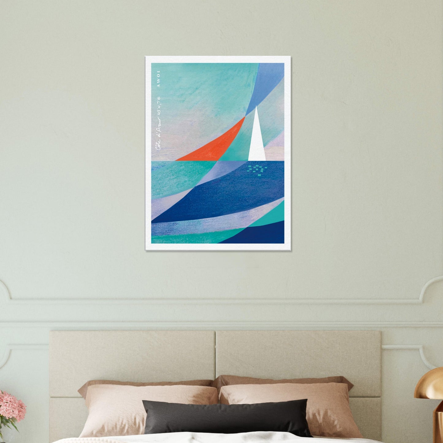 White Sailboat on The Mediterranean Sea: Blue Canvas Art Print