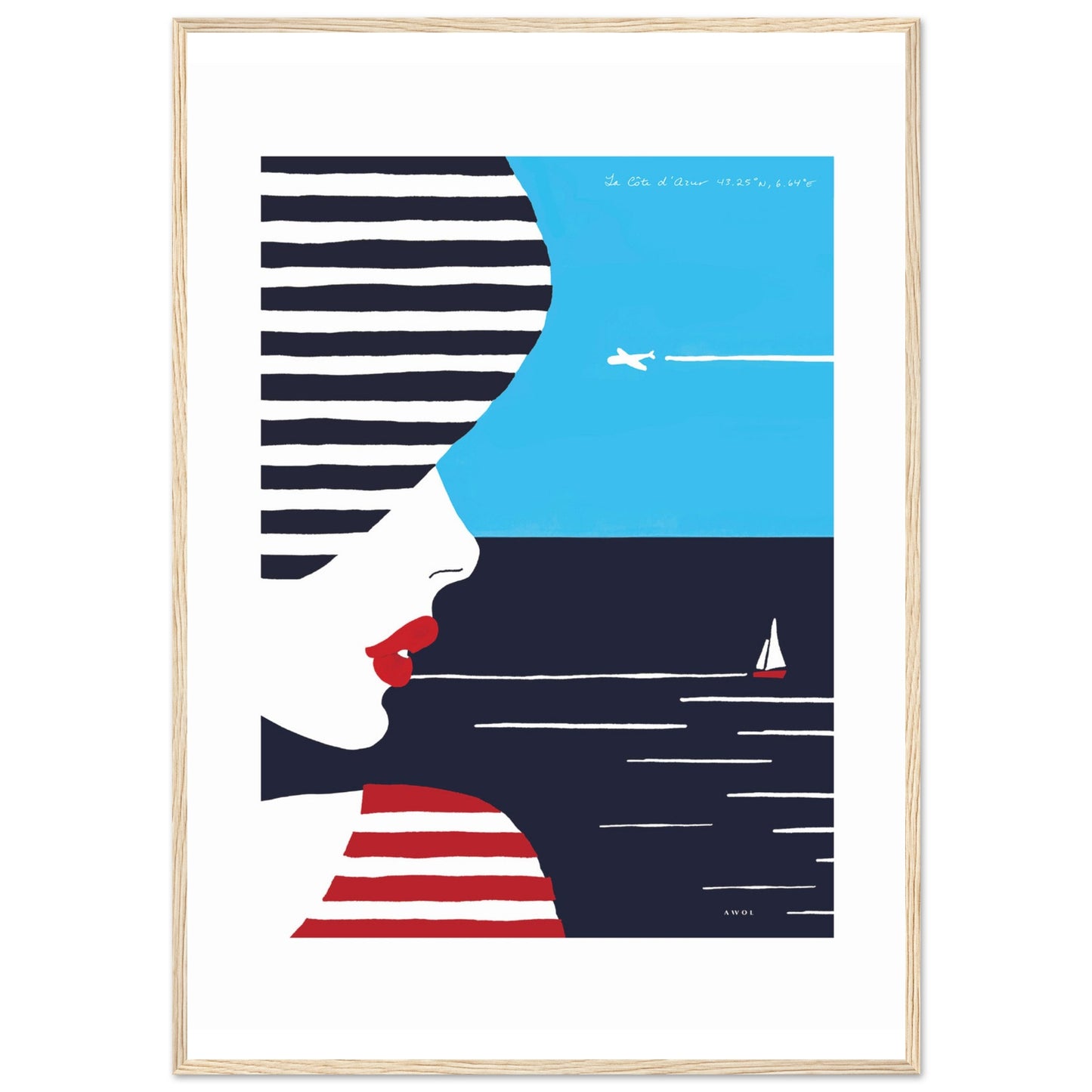 Portrait Of A Woman Looking At The Sea In The South Of France: Slow Living: Classic Matte Paper Wooden Framed Art Print