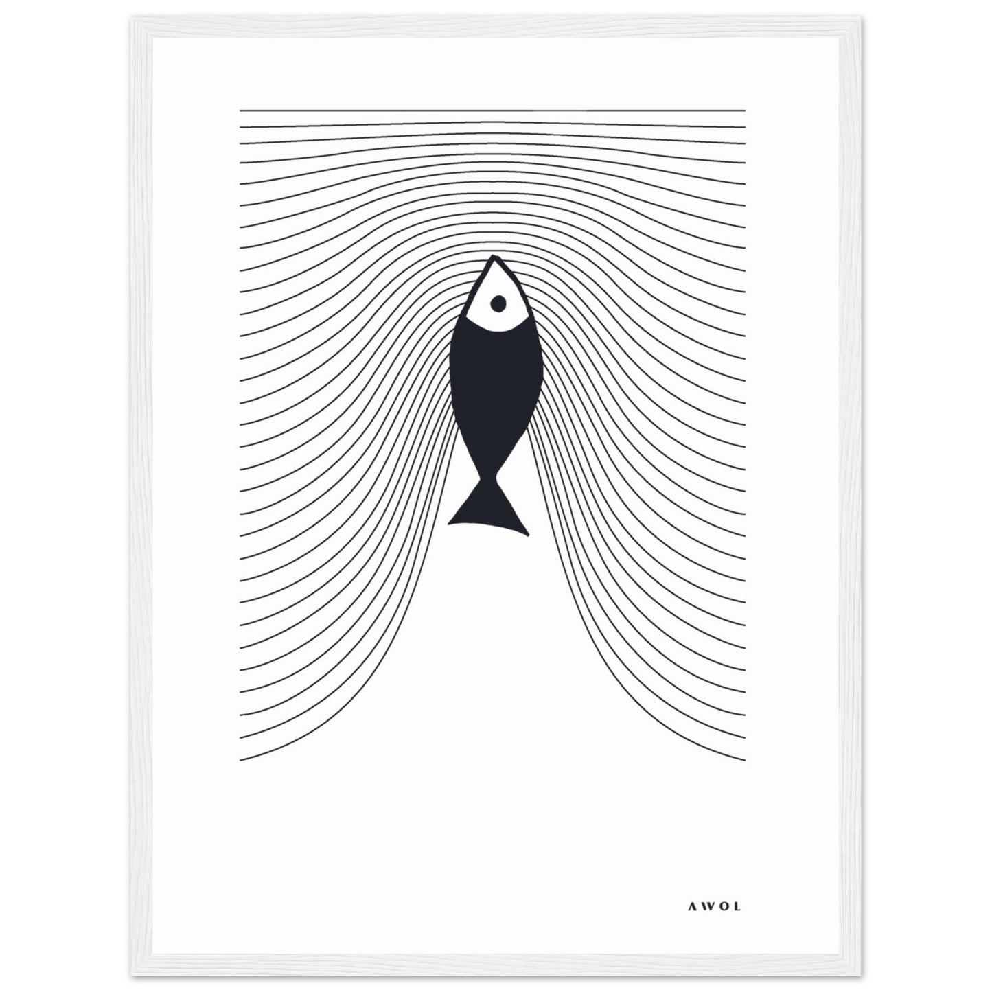 Minimalist Fish Swimming Upstream, Scandinavian Wall Art, Framed Art Print