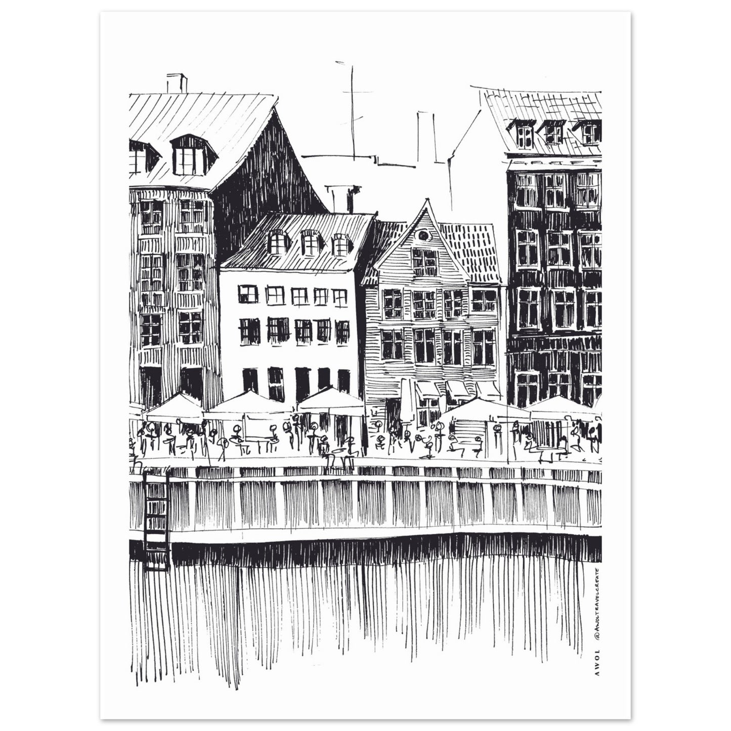 Saturday Afternoon By Nyhavn Canal In Copenhagen, Denmark: Premium Matte Paper Art Print