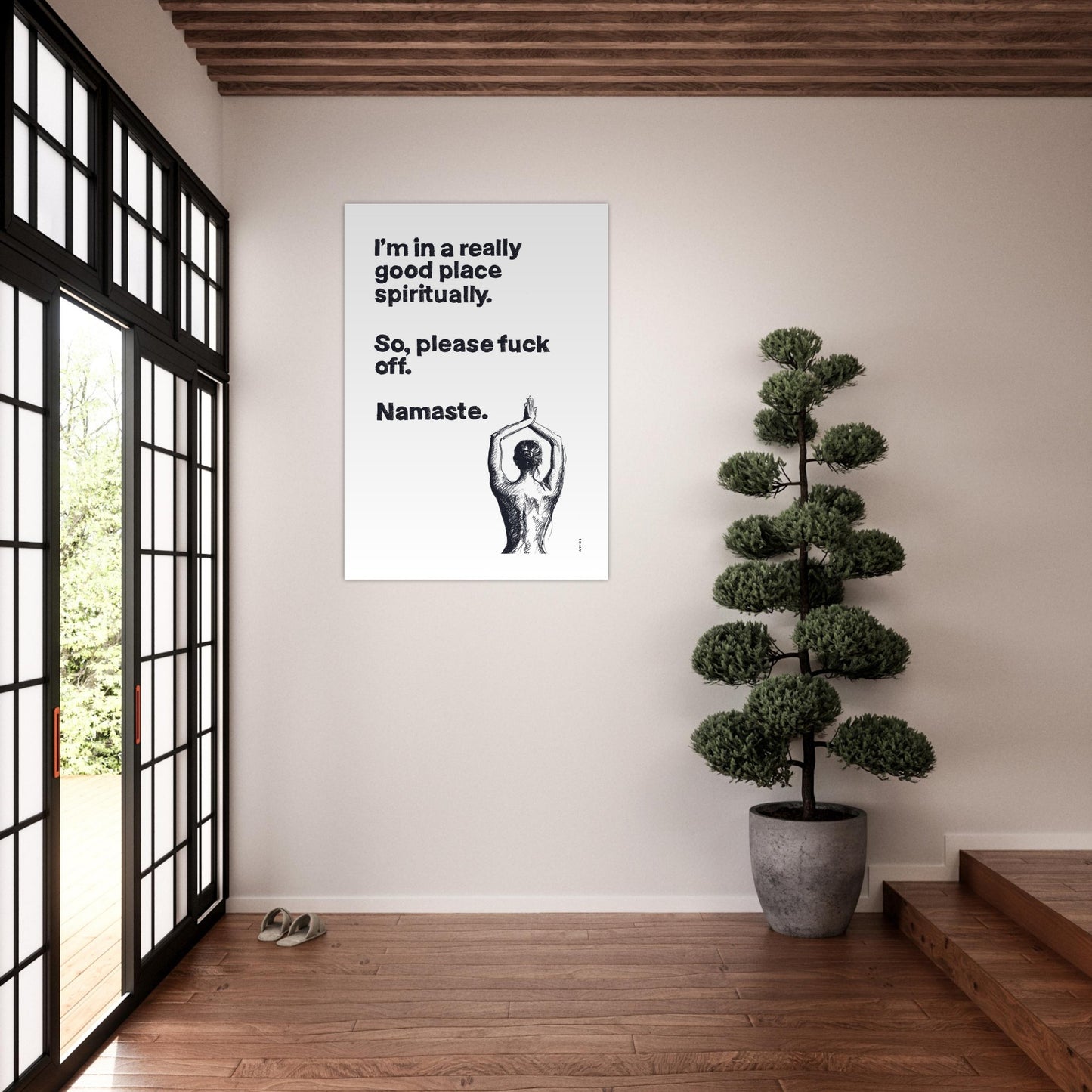 I'm In a Good Place, Please Fuck Off: Yoga Art From India And Bali, Aluminum Art Print