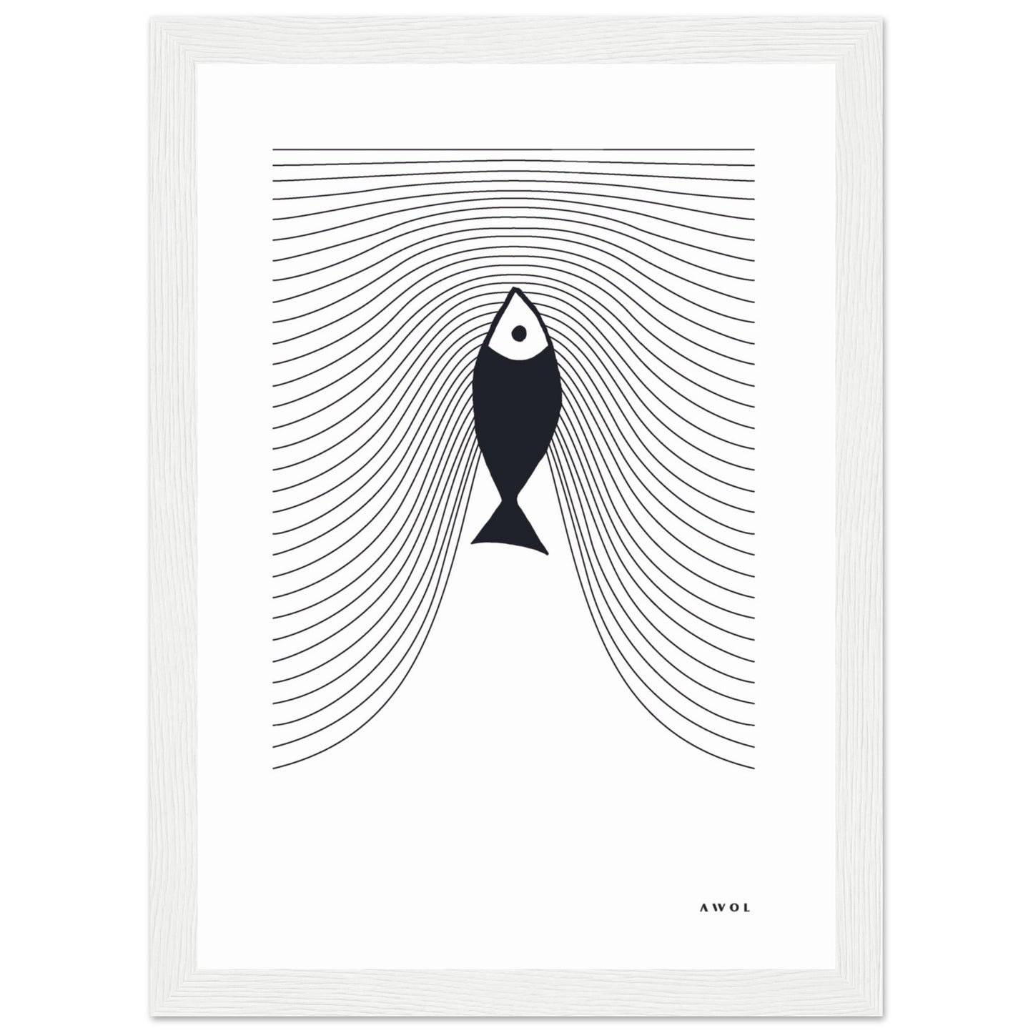 Minimalist Fish Swimming Upstream, Scandinavian Wall Art, Framed Art Print