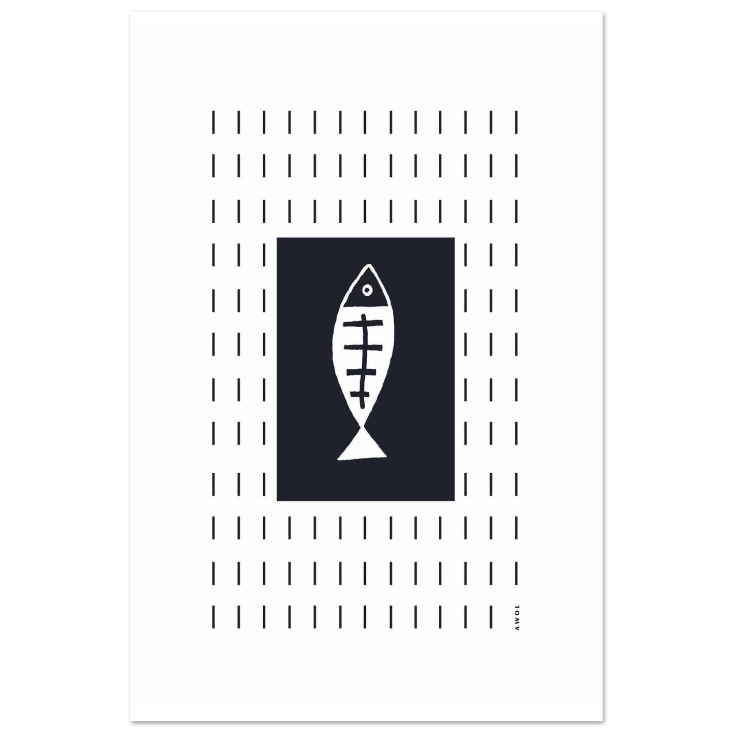 Minimalist Fish Art With Abstract Rain Pattern: Wall Poster Print