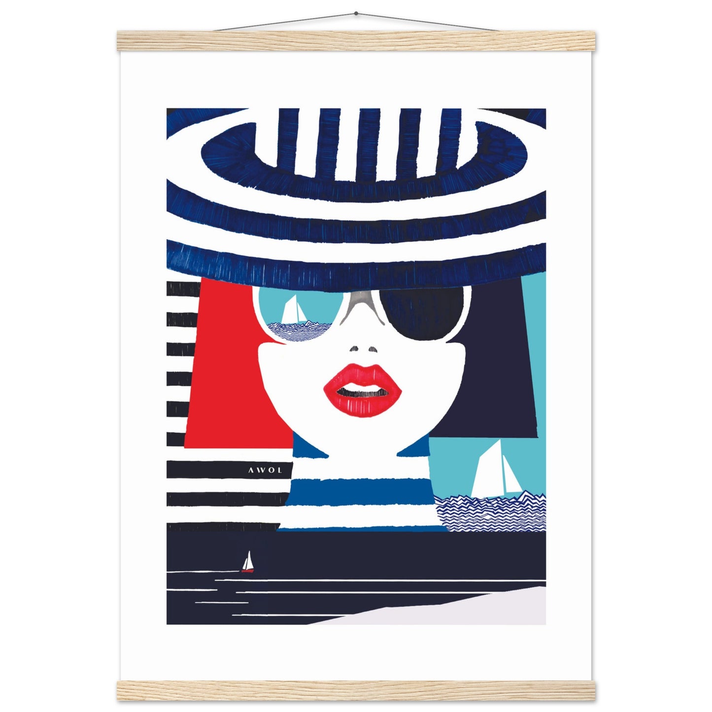 Colourful Mediterranean Wall Art Portrait On The Riviera: Beach Poster With Hanger