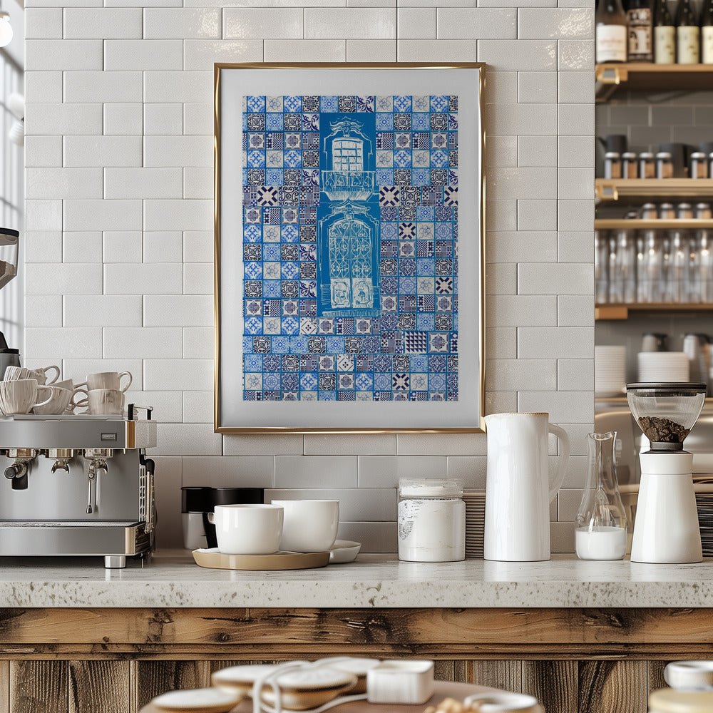 Blue Portugese Patterns: Azulejos Wall, Fine Art Poster