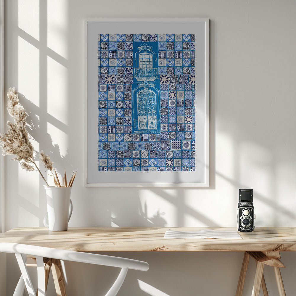 Blue Portugese Patterns: Azulejos Wall, Fine Art Poster