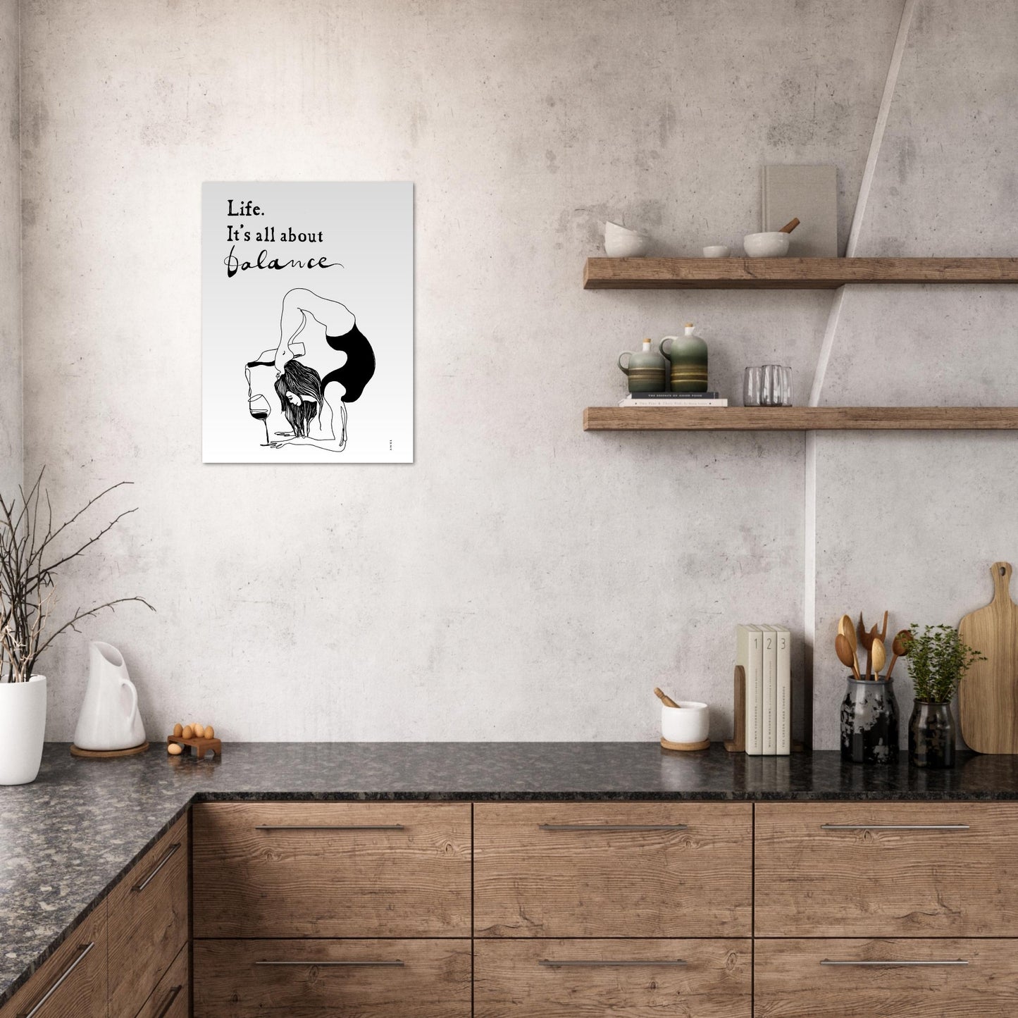 Life. It's All About Balance, Funny Black And White Mental Health With Life Quote And Wine, Aluminum Print