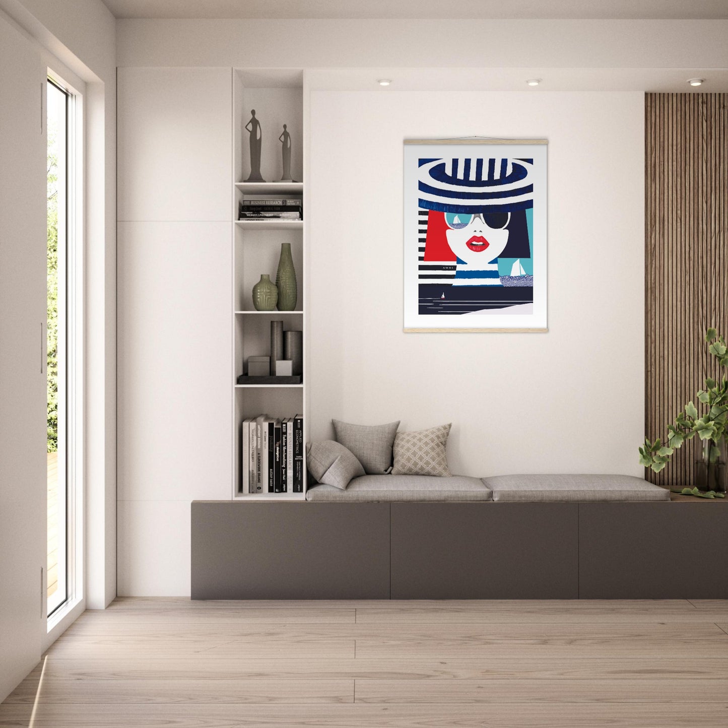 Colourful Mediterranean Wall Art Portrait On The Riviera: Beach Poster With Hanger