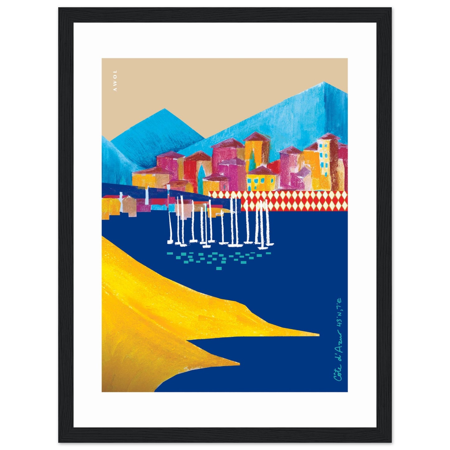 Colourful Beach Towns In The South of France Poster: Framed Art Print