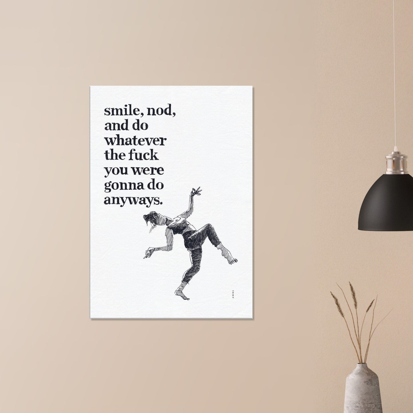 Smile And Nod, Daily Affirmation Dancing Woman: Art Print On Canvas