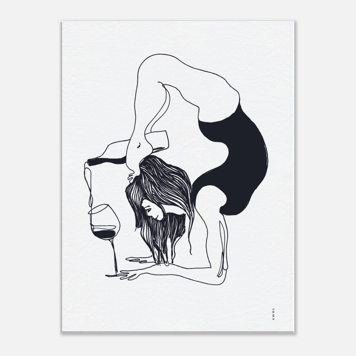 Funny Yoga Art On Canvas:  Minimalist Art Of Yoga Pose On Canvas With Wine