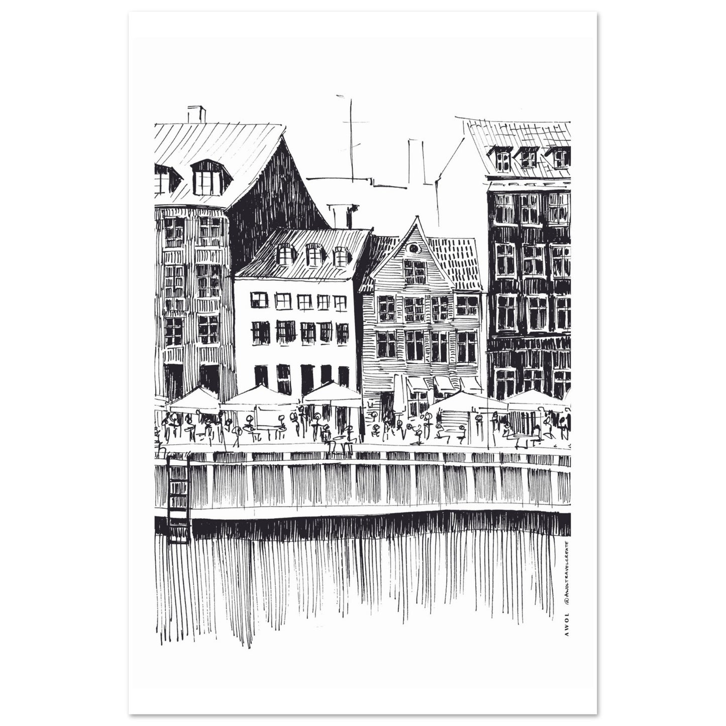 Saturday Afternoon By Nyhavn Canal In Copenhagen, Denmark: Premium Matte Paper Art Print
