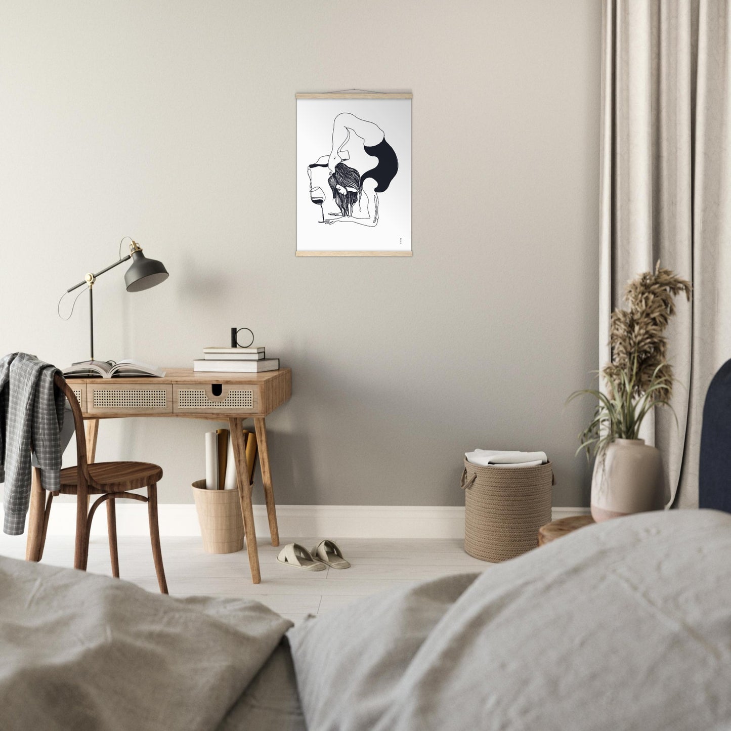 Funny Yoga Art With Wine And Woman In Yoga Pose, Poster with Hanger