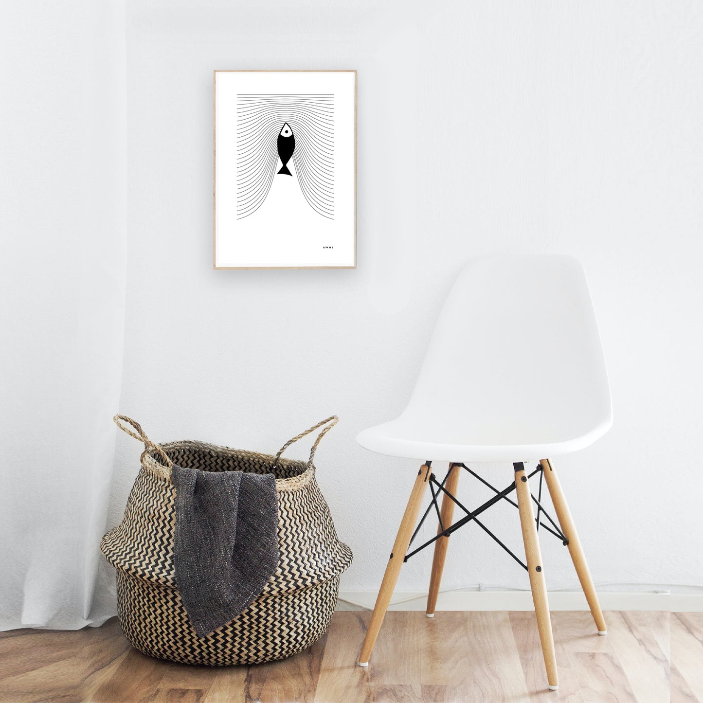 Minimalist Fish Art, Sardine Swimming In Abstract Sea: Scandinavian Poster Print
